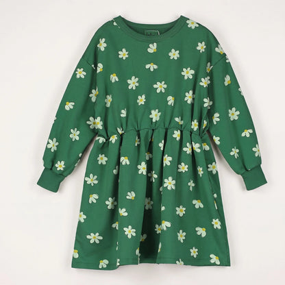 Relaxed Fit Dress Daisies Allover Green Lötiekids