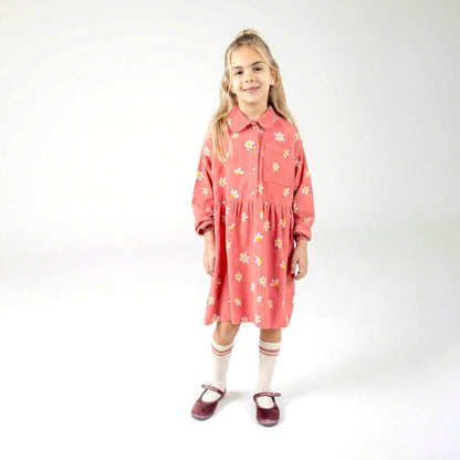 Corduroy Dress Daisies Allover Coral Lötiekids