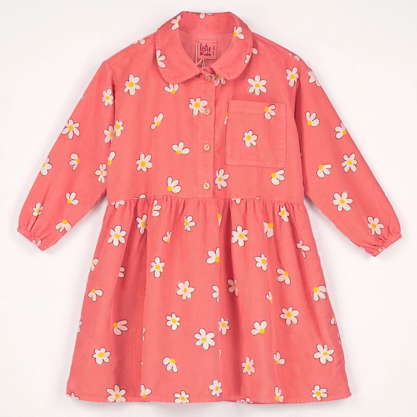 Corduroy Dress Daisies Allover Coral Lötiekids