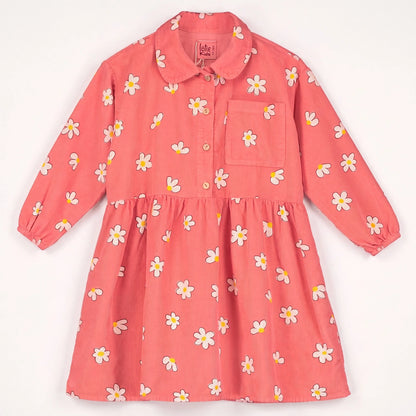 Corduroy Dress Daisies Allover Coral Lötiekids