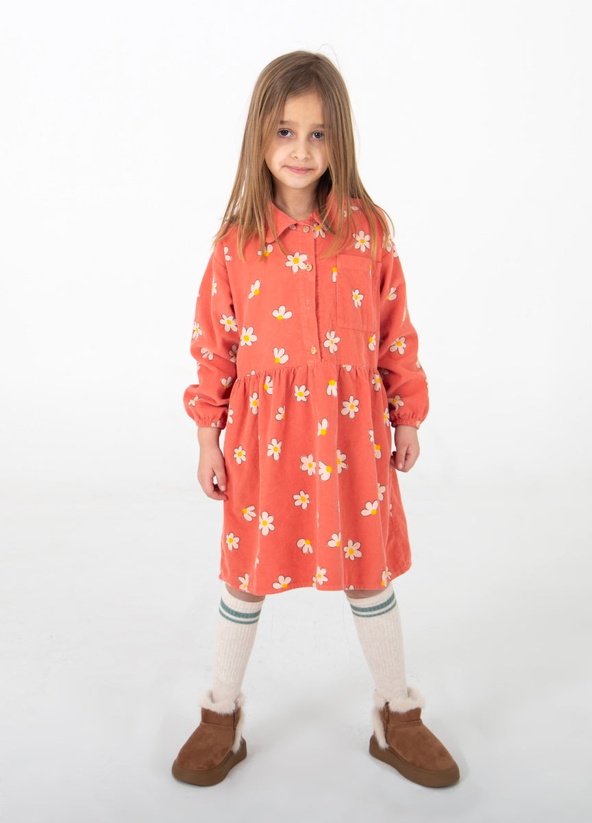 Corduroy Dress Daisies Allover Coral Lötiekids