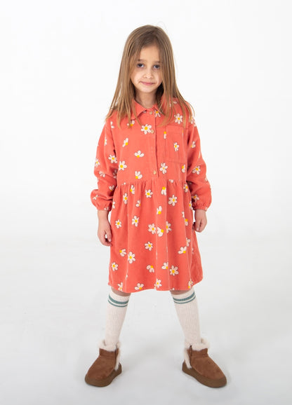 Corduroy Dress Daisies Allover Coral Lötiekids