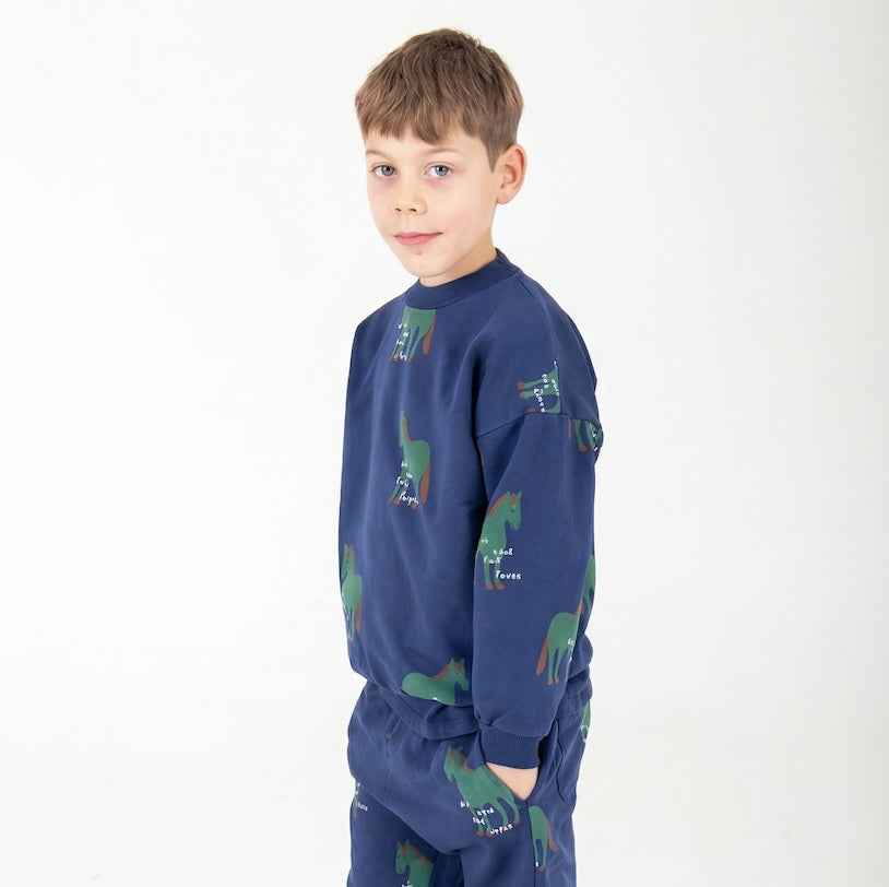 Sweater Horses Allover Navy Blue Lötiekids