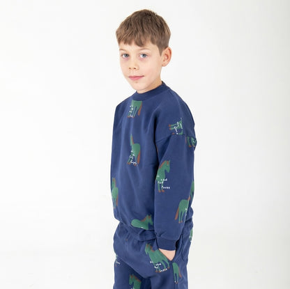 Sweater Horses Allover Navy Blue Lötiekids