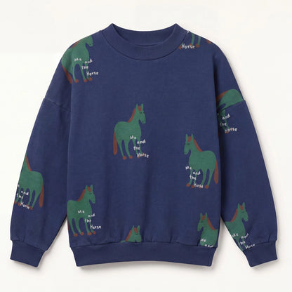 Sweater Horses Allover Navy Blue Lötiekids