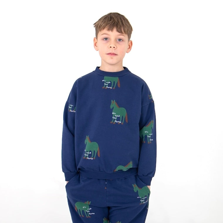 Sweater Horses Allover Navy Blue Lötiekids