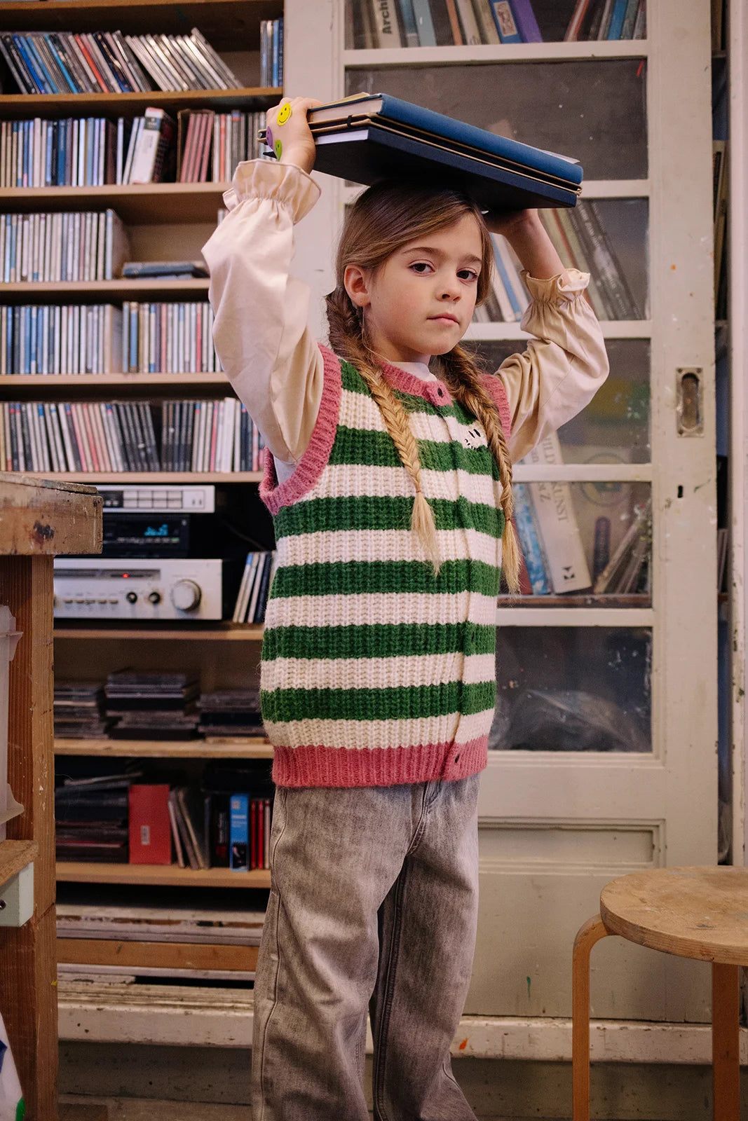 Knitted Vest Stripes Deep Green Sproet & Sprout