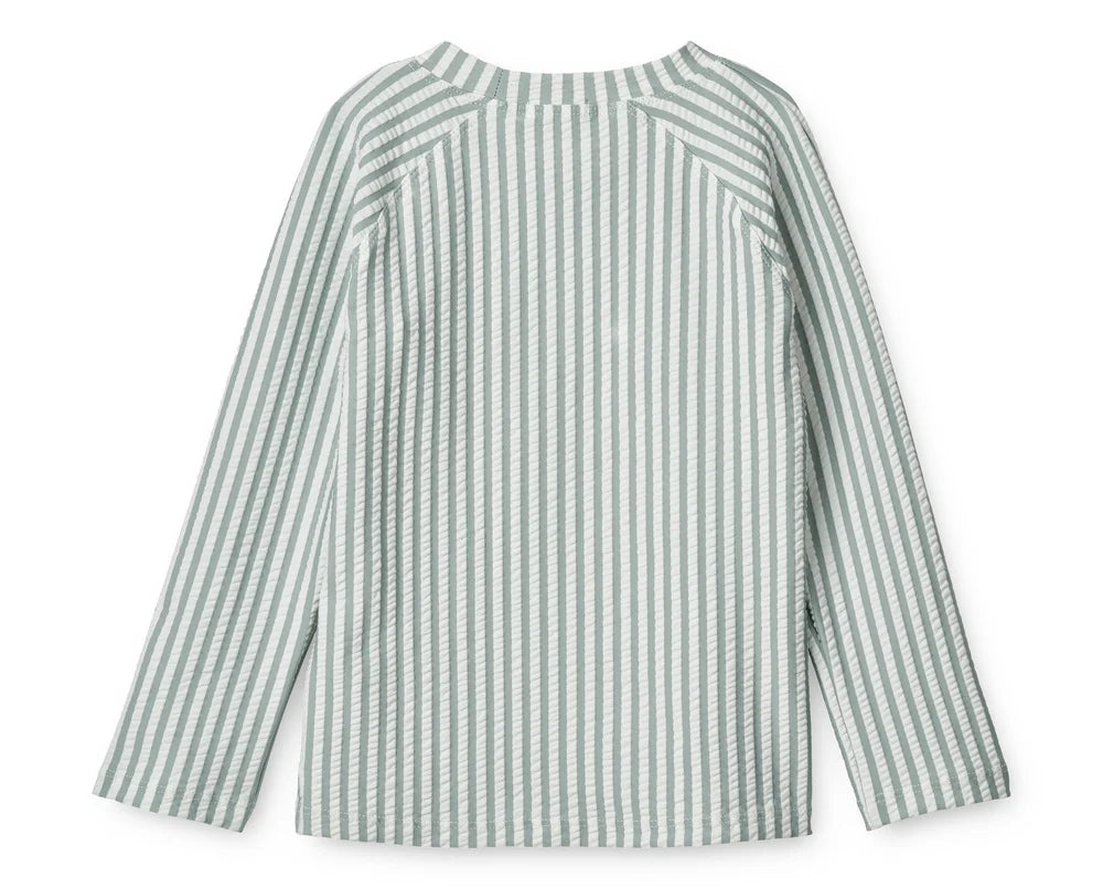 Noah Seersucker Swim Tee Stripe Sea Blue/White Liewood