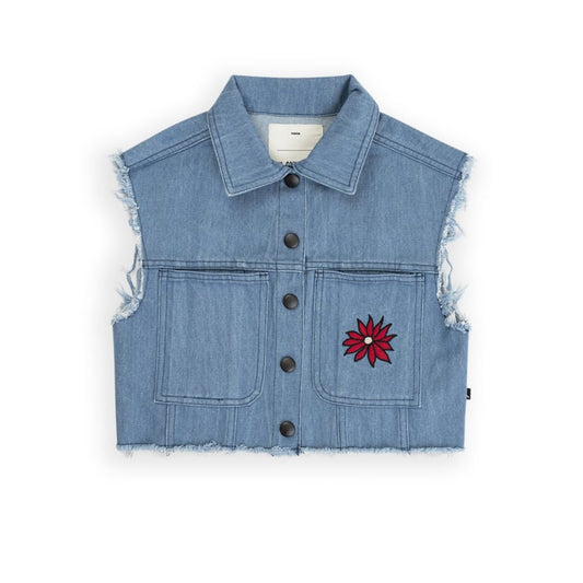 Gilet with Dahlia patch Blue Denim CarlijnQ