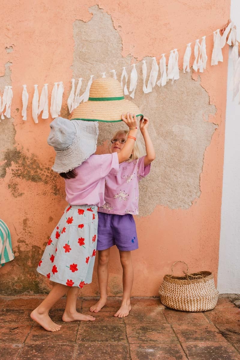 Mid Length Skirt Poppies Allover Sky Blue Lötiekids
