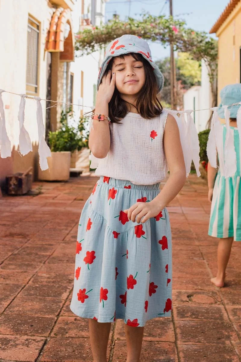 Mid Length Skirt Poppies Allover Sky Blue Lötiekids