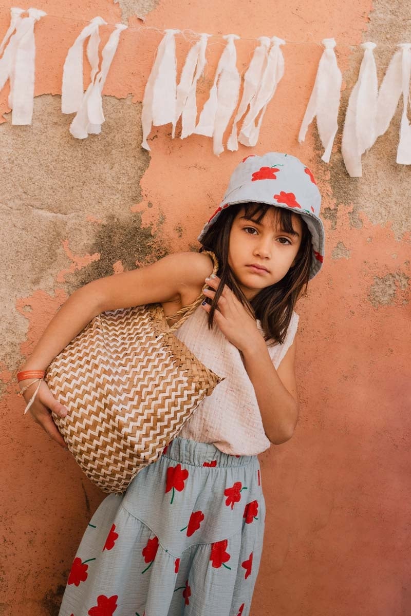 Mid Length Skirt Poppies Allover Sky Blue Lötiekids